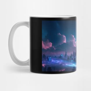 Futuristic city with beautiful sky landscape Mug